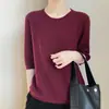 Suéter de Punto para Mujer con Cuello Redondo 2026 Otoño/Invierno Nuevo Estilo Hueco de Cinco Mangas Holgado Pulóver Capa Base Suéter Delgado