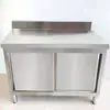 Banco de trabajo con puerta corrediza de acero inoxidable, Estación comercial de ramen de tres lados, Estación de trabajo de hotel, Mesa de preparación de cocina, Gabinete con respaldo