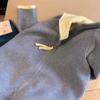 Chaqueta Suéter de Punto Cardigan de Color Contrastante con Solapa y Doble Cremallera Estilo Coreano para Mujer 2025 Otoño e Invierno Nuevo Estilo Holgado de Alta Gama Tendencia