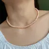 Collar de perlas de agua dulce estilo Lago Yamanakako cadena completa de perlas rosas plata de ley S925 alto brillo casi redondo clásico versátil