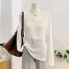 Camiseta de manga larga para mujer con cordón en los hombros, estilo veraniego nuevo y único, cintura fruncida, adelgazante, cuello redondo, top estilo ins
