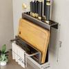 Prateleira de Armazenamento de Cozinha Porta-Temperos Aço Carbono Sem Furos Montada na Parede Prateleira de Parede para Condimentos Porta-Faca de Cozinha
