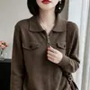 Cárdigan de punto con cuello polo y cremallera para mujer, suéter simple con bolsillo, abrigo de temperamento, manga larga, capa base para superponer