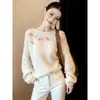 Ameixa está Madura "Flores de Videira" Mistura de Mohair e Lã de Ovelha Estilo Suave Suéter Bordado Crochê à Mão para Mulheres