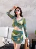 Moda Praia Feminina 2026 Novo Estilo Peça Única Estilo Saia High-End Tie-Dye Manga Longa Saída de Praia Esconde Defeitos Conservador Cobertura da Barriga