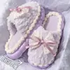 Pantuflas de Piel con Lazo para Mujer Ropa de Exterior Otoño Invierno Postparto Calientes Dormitorio Suela Gruesa Hogar Antideslizantes Pantuflas de Algodón con Lazo