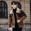 Nova Jaqueta de Inverno Masculina Tamanho Grande com Pelo Tudo-em-Um Quente de Algodão Roupa Externa Jovem Casual Combinação de Cores Simples Roupa Externa de Algodão