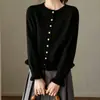 Cardigã de Tricô com Bordas Franzidas para Mulheres, Novo Estilo Primavera e Outono, Gola Redonda, Cordão de Ajuste, Suéter Curto de Outerwear, Sensação Elegante e de Alta Qualidade