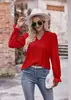 Outono 2026 Novo Europeu e Americano Comércio Exterior Roupas Femininas Amazon Camiseta de Cor Sólida Top de Manga Longa com Renda Vazada Decote V