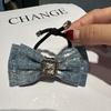 Estilo Vintage Hong Kong Cor Clara Denim Bow Corda de Cabelo Simples Estilo Frio Doce Cool Moda Lantejoulas Diamante Acessórios de Cabelo para Mulheres
