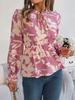 Foto Real de la Nueva Blusa de Gasa con Cordones Florales de Manga Larga Casual Otoño e Invierno 2026 Ropa Femenina Transfronteriza de Amazon