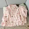 Pijama Rosa Girly de Rilakkuma para Primavera y Otoño, Manga Larga, Pantalón Largo, Conjunto de Dos Piezas, Ropa para Dormir de Estudiante, Ropa de Casa