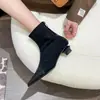 Botas de Cano Curto Elegantes Suede Bico Fino Patchwork Retrô Femininas Outono Inverno Novo Zíper Traseiro Salto Gatinho Elásticas Emagrecedoras Femininas