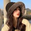 Sombrero de pescador mongol con forro polar para proteger las orejas, para otoño e invierno, para mujer, borde enrollado, cubre cabeza, a prueba de frío, engrosado, a prueba de viento, sombrero de felpa cálido