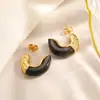 Pendientes de Acero Inoxidable de Nuevo Estilo Transfronterizos, Elegantes y Sofisticados, Exquisitos Pendientes en Forma de C con Piedra Natural Chapados en Oro de 18K y Conservación del Color