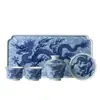 Juego de Té Xianglong Azul y Blanco Cerámica Retro China Juego de Burbuja Seca Tapa Flotante Taza de Té Bandeja de Té Souvenir de Negocios