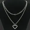Collar con Colgante de Corazón Hueco de Acero Inoxidable Personalizado Cadena Corazón Amor Moda Simple Cadena Doble Clavícula Accesorios