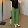 Linho Tencel Simples e Elegante Estilo Preguiçoso 2026 Verão Petite Cropped Calça Wide-Leg Estilo Old Money Calça Casual Solta