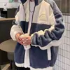 Casaco Espesso Novo com Capuz 2026, Jaqueta Solta de Lã de Cordeiro, Estilo de Casal Tendência Color-Block Masculino de Inverno