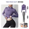 Conjunto de Fitness para Mujer con Forro de Polar, Manga Larga con Agujero para el Pulgar, Chaqueta de Yoga, Cintura Alta, Control de Abdomen, Glúteos de Durazno, Conjunto de Capa Base Deportiva