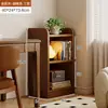 Estantería de madera maciza, unidad de almacenamiento de pie, diseño de montaje en pared, color nogal, armario de almacenamiento estrecho que ahorra espacio, estantería pequeña para uso doméstico