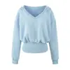 Conjunto de roupas esportivas casuais estilo coreano para mulheres, nova coleção de outono, com moletom com capuz, decote V relaxado, cropped, ajustado, e calça comprida - um conjunto de duas peças
