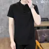 Camiseta de algodón mercerizado bordada de manga corta con cuello alto de verano para hombre estilo chino estilo nacional botón de rana manga media T-shirt traje Tang