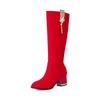 Botas de Caballero de Caña Alta Esmerilada con Cadena de Perlas de Moda Plataforma Tacón Alto Grueso 32-43 Botas de Comercio Exterior Deseo