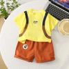 Conjunto de Moda de Dos Piezas Casual de Dibujos Animados para Bebé, Camiseta de Manga Corta con Estampado y Mochila Escolar, Verano 2025 Nuevo para Niño