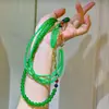 Nova Corrente de Suéter Desmontável Colar Pedra Olho de Gato de Lã Artificial Ágata Calcedônia Verde Natural Transparente Gelo Ametista