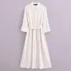 Atacado de comércio exterior verão novo estilo europeu e americano camisa cinto vestido midi de manga comprida
