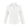 26 Nuevo Estilo de Verano para Mujer Estilo Americano Estilo Picante Deseo Puro Camisa de Solapa Corte Ajustado Cintura Ceñida con Botones Cárdigan de Manga Larga