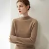 Suéter de cachemira para mujer, amigable con la piel, con bordes enrollados, cuello semi alto, manga larga, ajuste holgado, capa base, tejido de punto listo para usar de primera línea