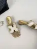 Versión de Piel de Oveja~Elegantes Sandalias de Nicho Tejidas a Mano para Mujer con Suelas Suaves, Punta Cuadrada, Punta Abierta, Pantuflas de Deslizamiento de Moda