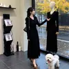 Vestido de Punto Negro de Manga Larga para Mujer, Estilo Maduro y Sencillo, Otoño/Invierno, Ceñido a la Cintura, Adelgazante, Elegante, Falda Larga