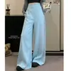 Nuevos pantalones de oxígeno simples de cintura alta para mujer de principios de otoño, pantalones casuales relajados estilo LULU con una sensación ligera, diseño de pierna ancha moderno y relajado