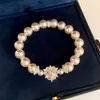 Pulseira de Rede Azul Dourada com Flor de Vidro Pérola Zircônia Brilhante Pulseira Elegante de Luxo Leve Joia de Mão Versátil da Moda