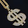 Colar com pingente brilhante embutido, símbolo do dólar hip-hop, joias da moda clássicas transfronteiriças europeias e americanas para homens e mulheres