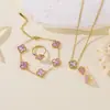 Pulsera, Pendientes, Anillo de Trébol de Cuatro Hojas de Nácar de Doble Cara de 13 mm de Venta Caliente Transfronteriza, Juego de Cuatro Piezas al por Mayor desde el Fabricante