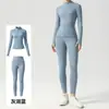 Nuevo Conjunto de Yoga para Mujer Cuello Alto Manga Larga con Agujeros para Pulgar Bolsillos Adelgazantes Sensación de Segunda Piel Conjunto de Dos Piezas para Pilates