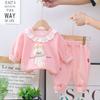 Ropa de primavera 2025 para niñas de 1 a 4 años, suéter de manga larga con encaje estilo occidental, traje de ocio de dos piezas para niños