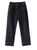Jeans Retrô de Perna Larga Feminino 26 Inverno Lavado Cintura Alta Calça Reta Emagrecedora Calça de Algodão