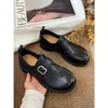 Piel de Vaca de Primera Capa 2026 Primavera Nuevo Hebilla de Cinturón de Cuero Tallado Vintage Mocasines de Suela Gruesa Zapatos Pequeños de Cuero Barrocos para Mujer