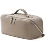 Bolsa de Maquiagem de Couro Marrom com Abertura Ampla de 180 Graus para Mulheres, Portátil, Grande Capacidade, Divisória Portátil, Bolsa de Armazenamento para Cosméticos