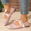 Sapatilhas de Renda com Laço Cruzado Europeias e Americanas para Mulheres, Sapatos Respiráveis de Malha com Solado Macio, Sapatos Casuais de Moda
