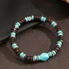 Pulsera de Madera con Piedra Negra Galoesa Estilo Bohemio Estilo Ins Nicho Estilo Étnico Pulsera de Turquesa para Hombre Moderna Genial