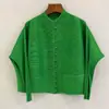 Blusa Plissada Feminina Casual Design de Nicho Manga Morcego Miyake Solta Tamanho Grande Slim-fit Camisa Casaco Curto