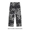 Jeans Mosaico Xadrez Novo 2025 Marca Tendência de Luxo Leve Jeans Xadrez Reto Solto Masculino e Feminino
