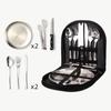 Vajilla de Acero Inoxidable para Viajes al Aire Libre Estilo Camping Picnic Barbacoa Plato Clip Cuchillo para Bistec, Tenedor y Cuchara Set Bolsa de Cosméticos Portátil
