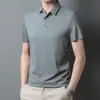 Tiktok T-shirt de manga curta com elasticidade em quatro lados de seda gelada masculina de verão sem costura casual com estampa de letras Polo Roupas masculinas